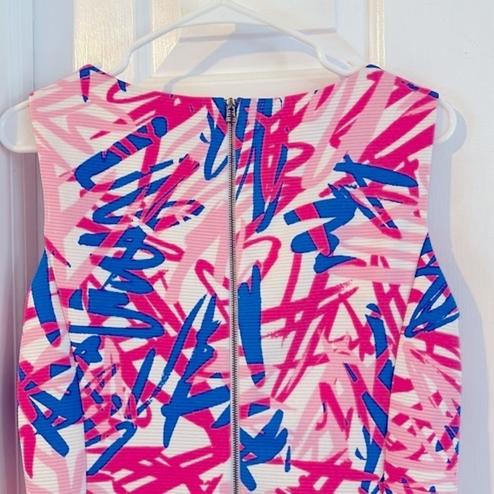 Women’s Taylor Pink Tropical Preppy Shift Crochet Print Mini Dress Size 10 - Picture 8 of 11